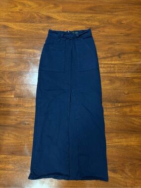 Zara Navy Blue High-Waist Maxi Skirt with Front Patch Pockets